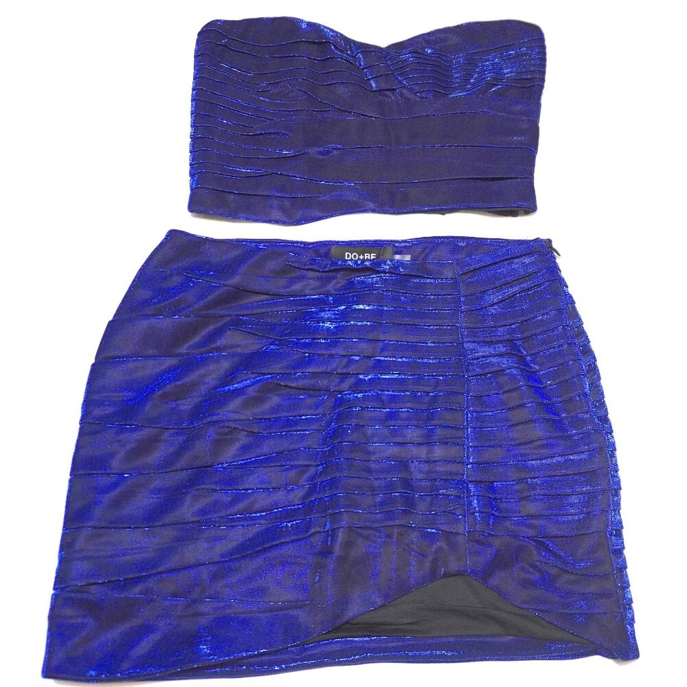 NWT Women's Do + Be Iridescent Blue Crop Top & Skirt Set Sz M top and Sz L skirt